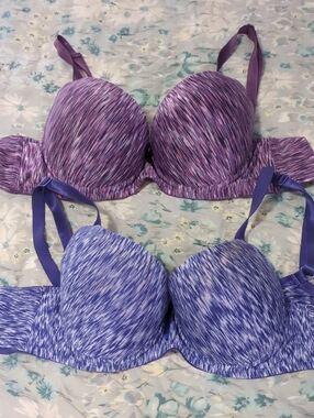 (2) Purple & Blue Marbled Bras- Women Intimates-38C
